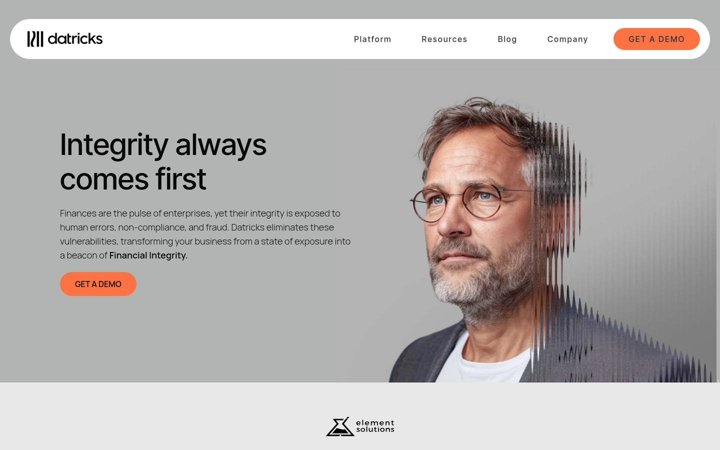 Datricks financial integrity platform homepage