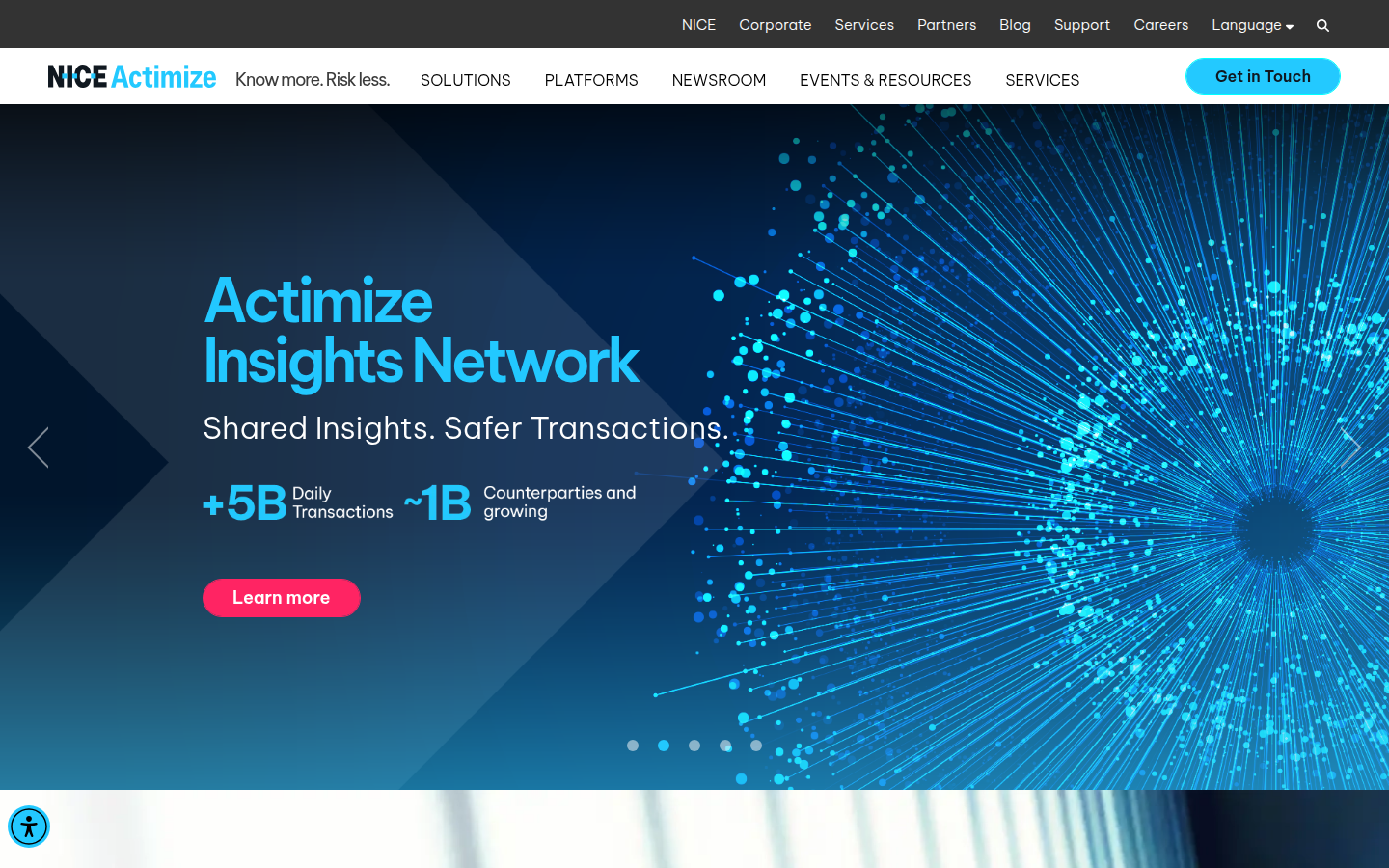NICE Actimize financial crime prevention platform homepage